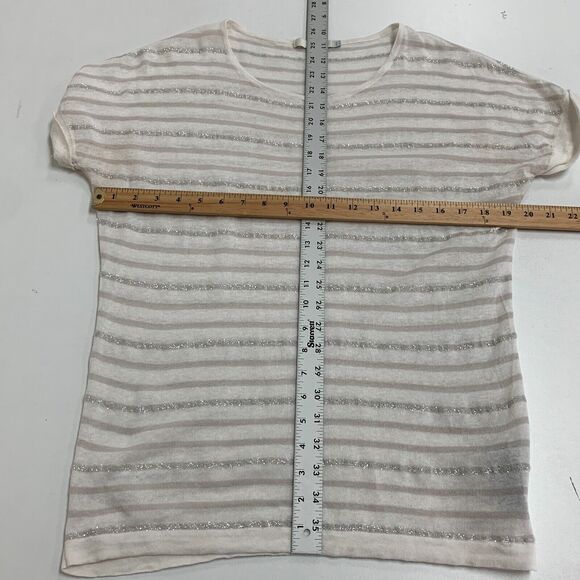 Boden Stripe Shirt Womens 10 Cuffed Short Sleeve Linen Cotton Blend Round Neck - Picture 6 of 10